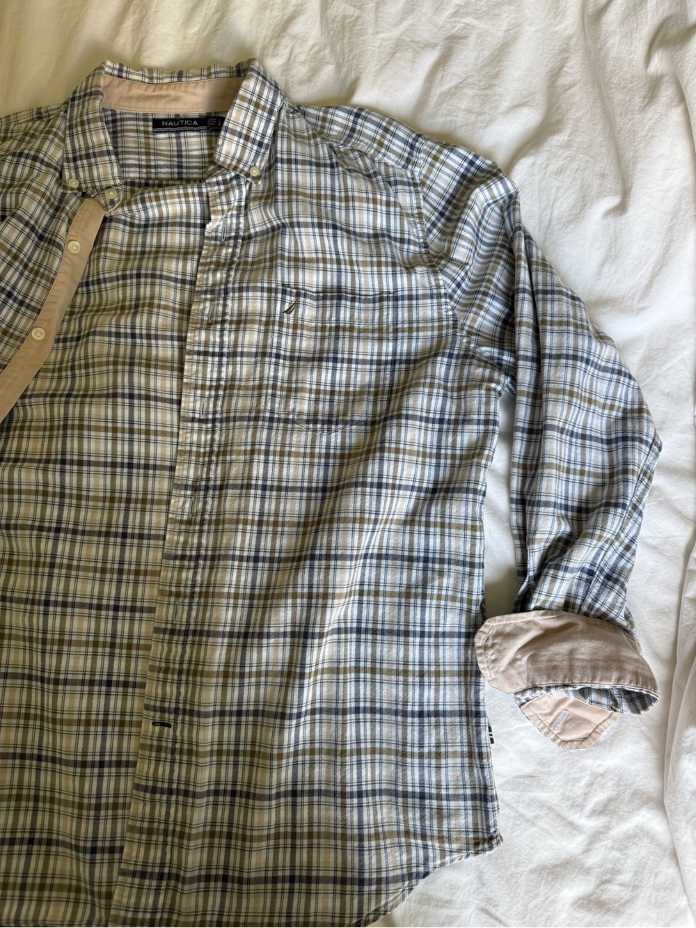 Nautica Men’s Plaid Button-Down Shirt - Light Blue & Cream